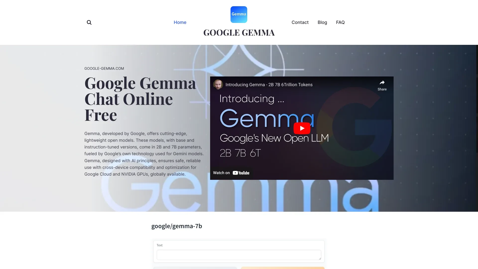 Google Gemma Chat website preview