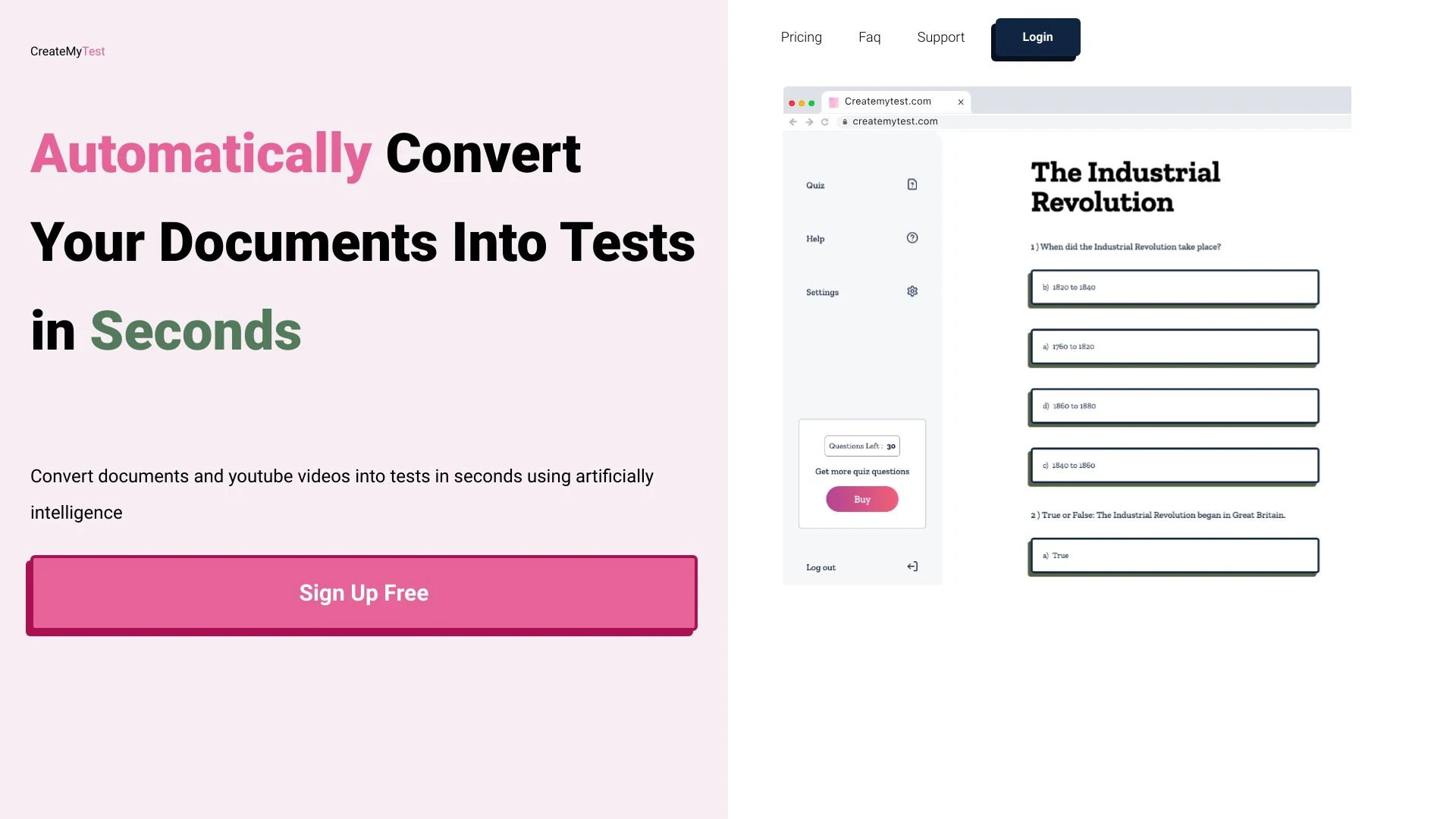 Create My Test website preview