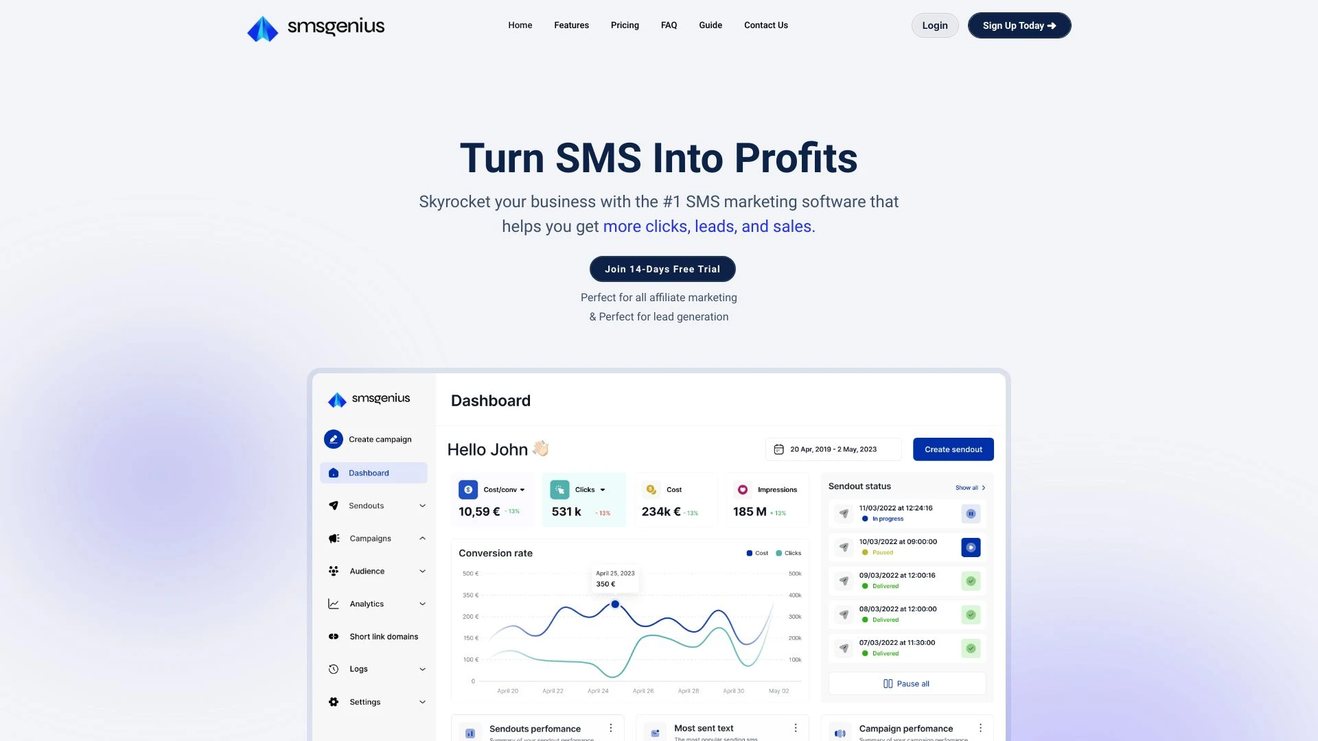 SMSGenius website preview