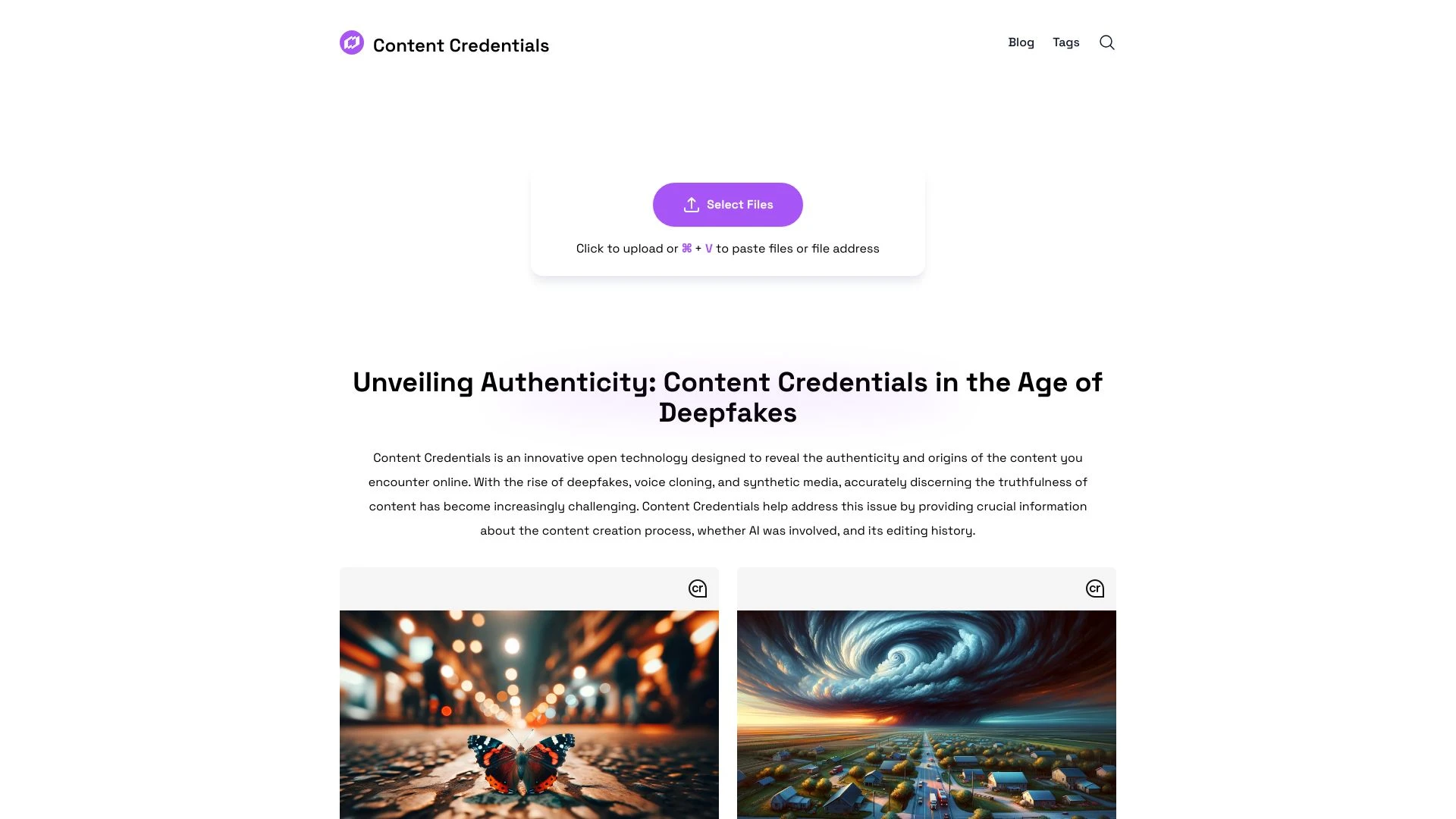 Content Credentials website preview