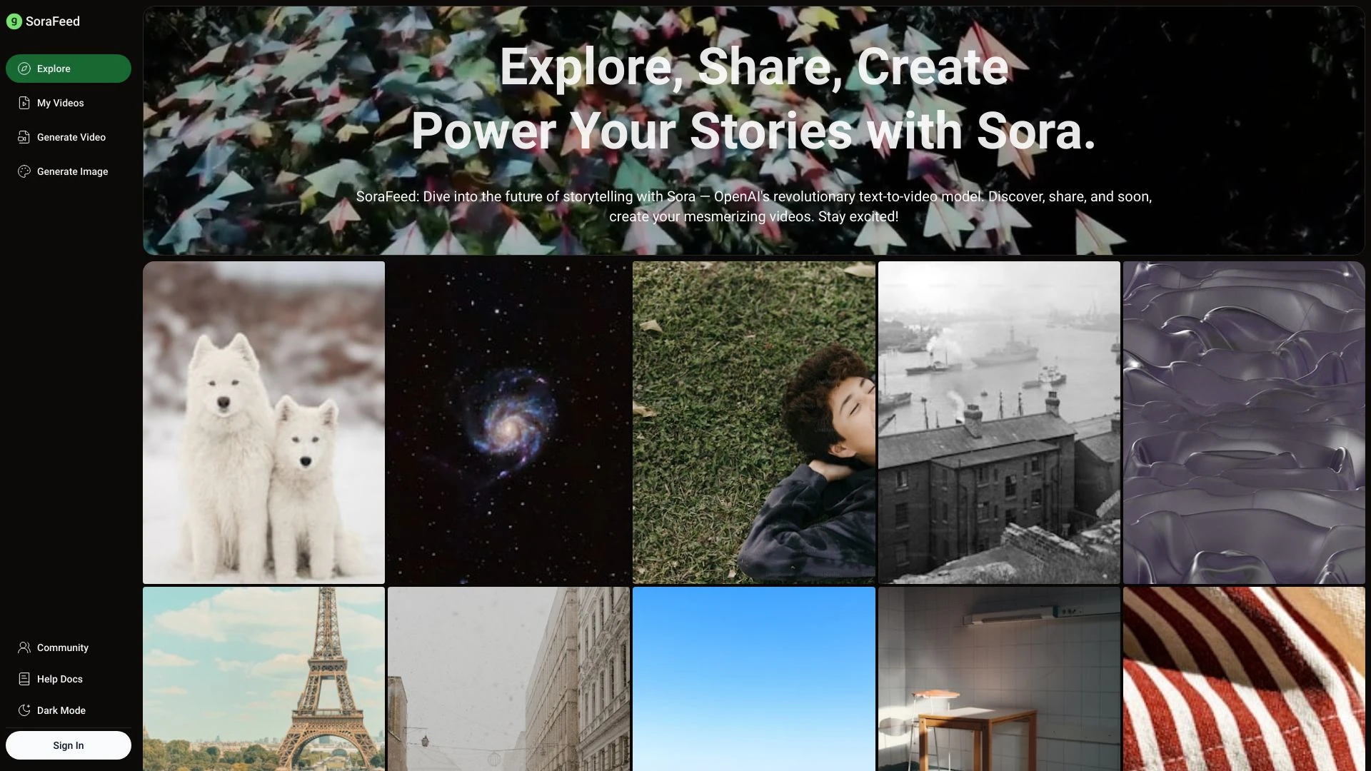 SoraFeed website preview