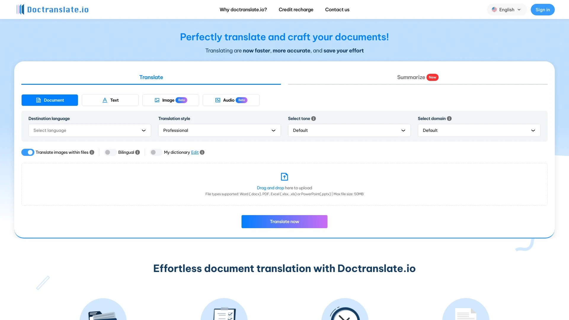 DocTranslate.io website preview