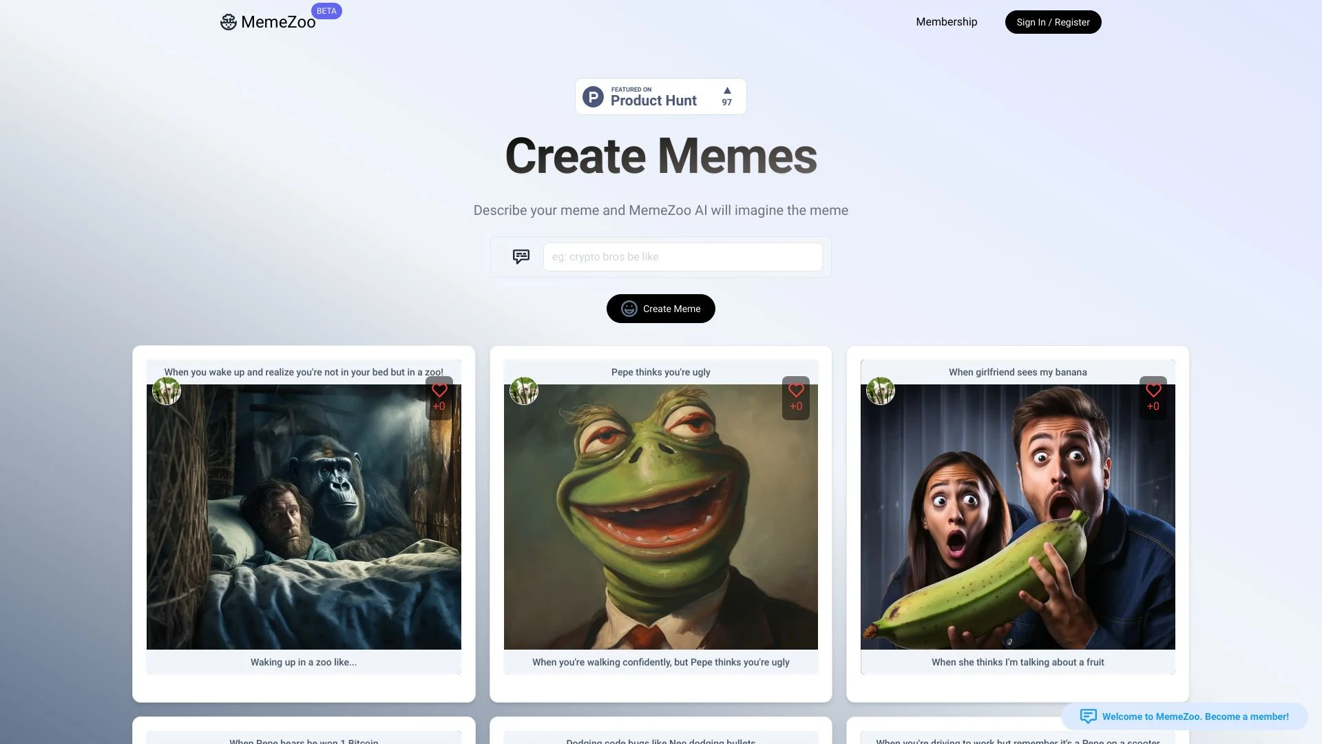 MemeZoo website preview