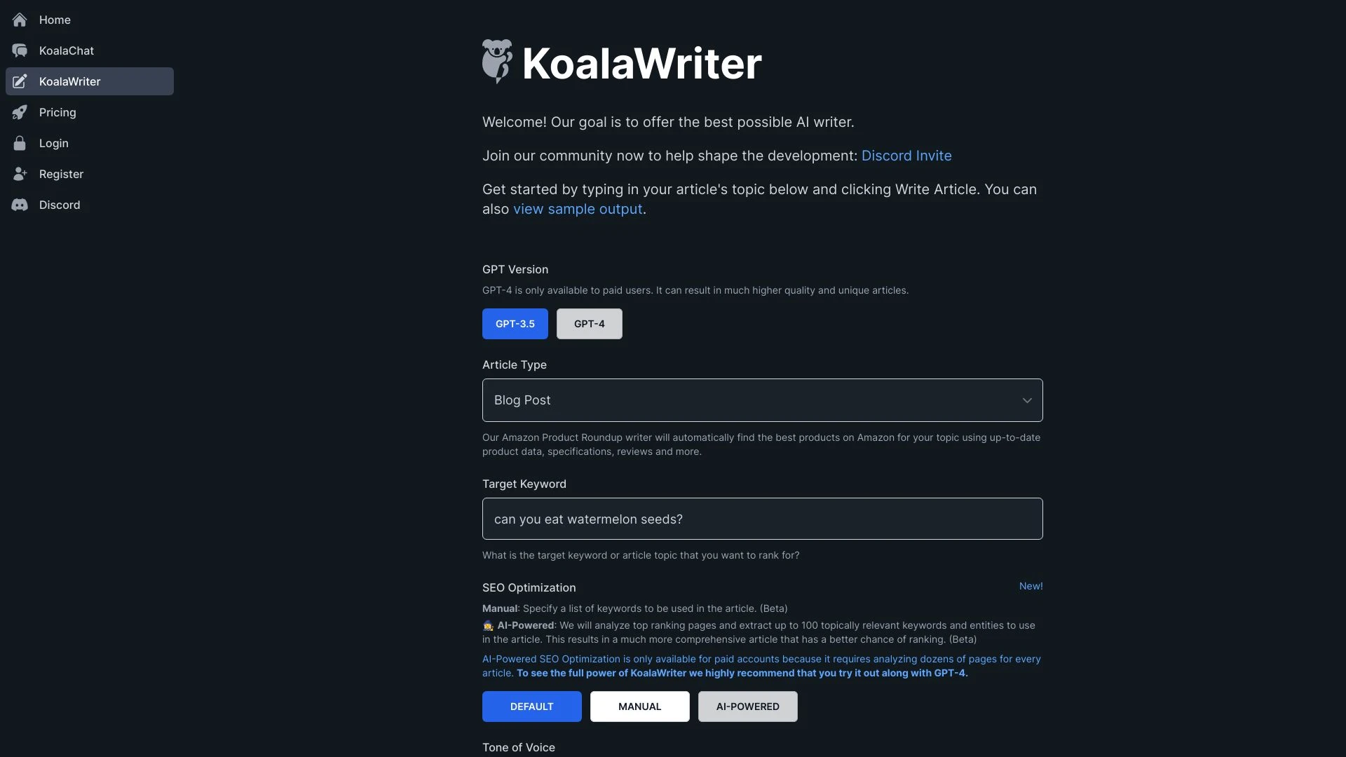 Koala website preview