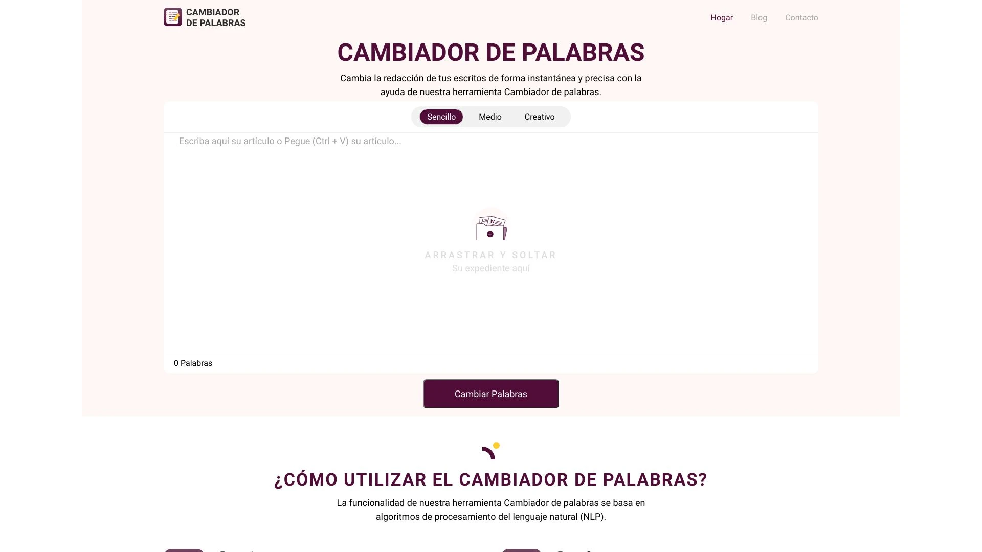 Cambiador de Palabras website preview