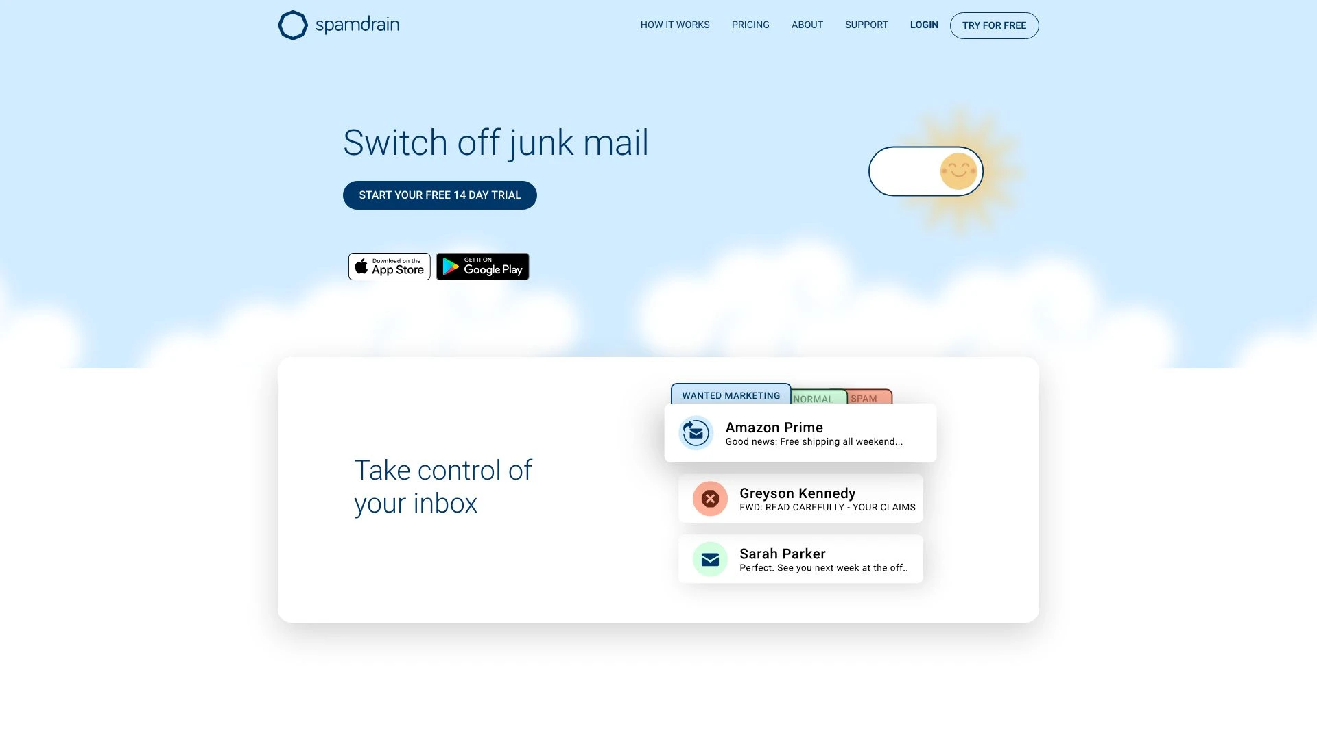 Spamdrain antispam website preview