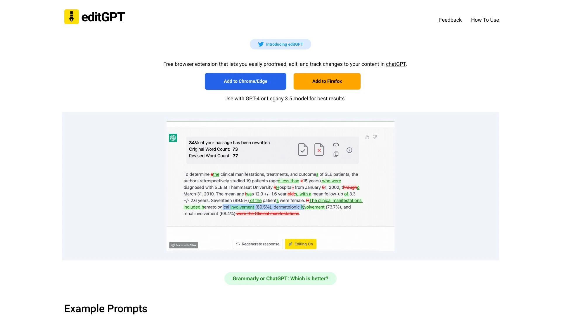 editGPT - Proofread, Edit, and Track Changes in chatGPT website preview