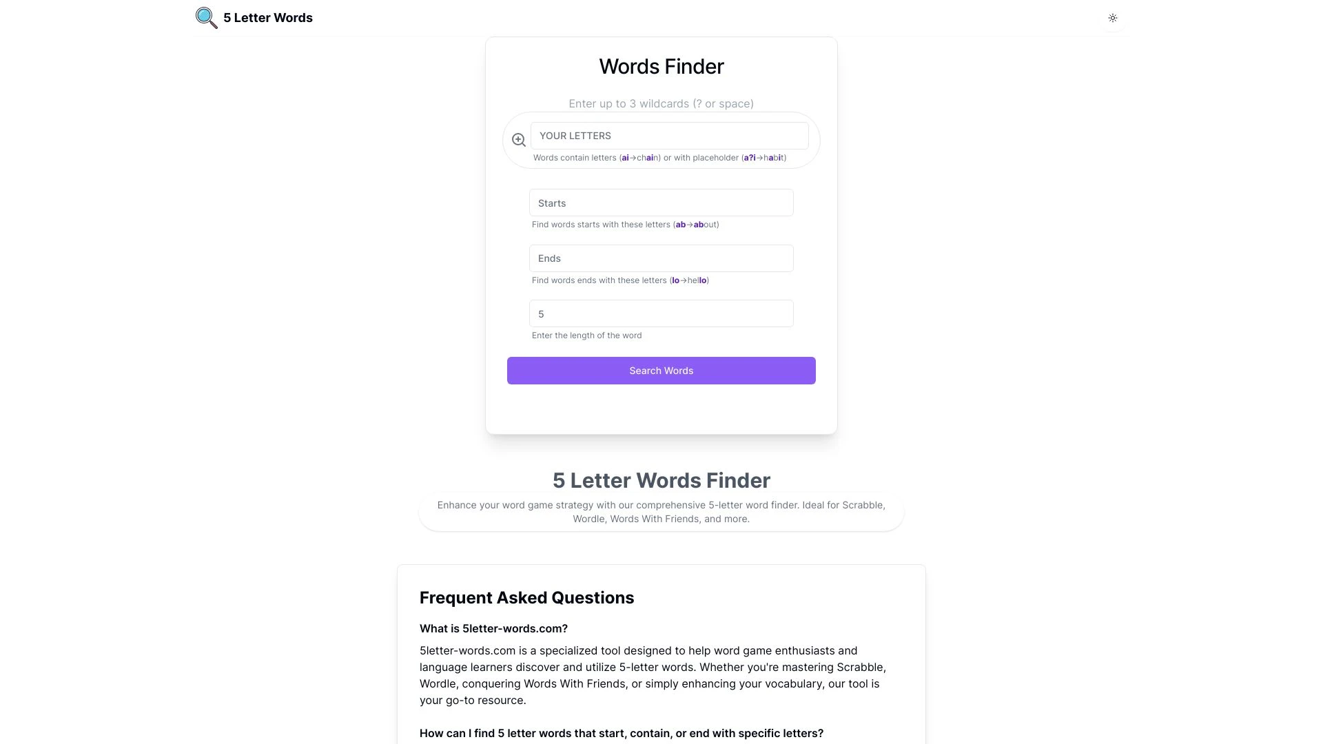 5letter-words.com website preview