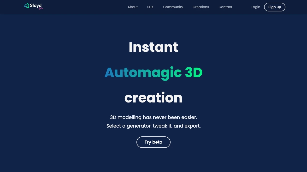 Sloyd - Generate 3D. Fast. website preview