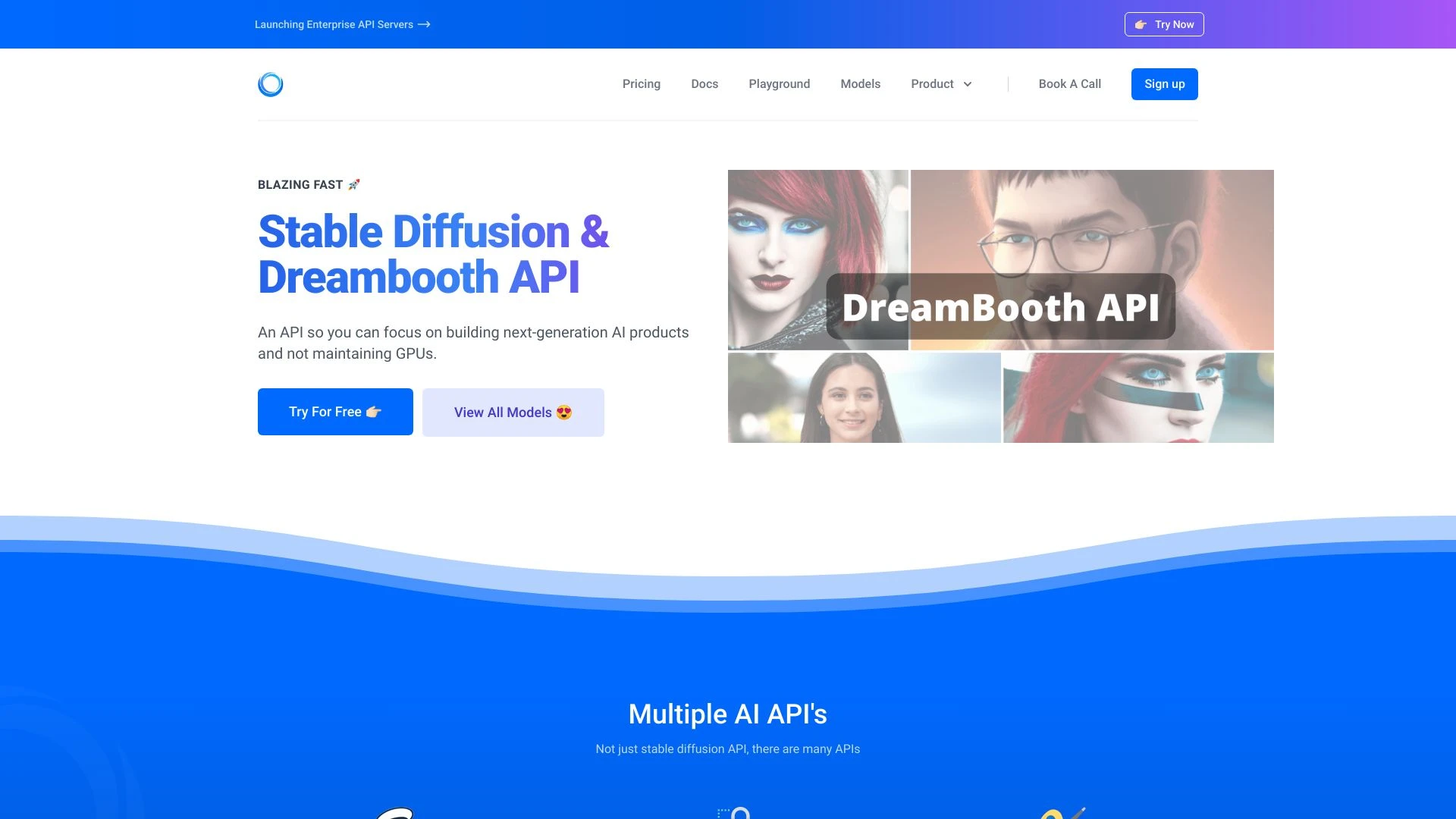 Stable Diffusion & Dreambooth API website preview