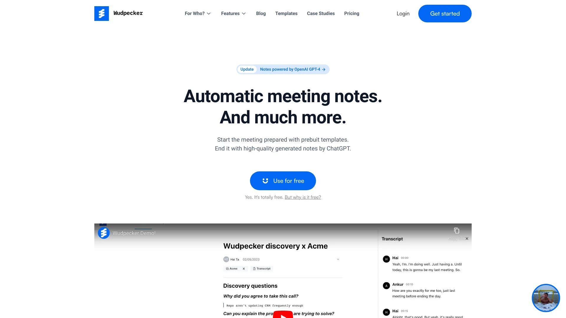 Wudpecker - Your AI Meeting Assistant website preview