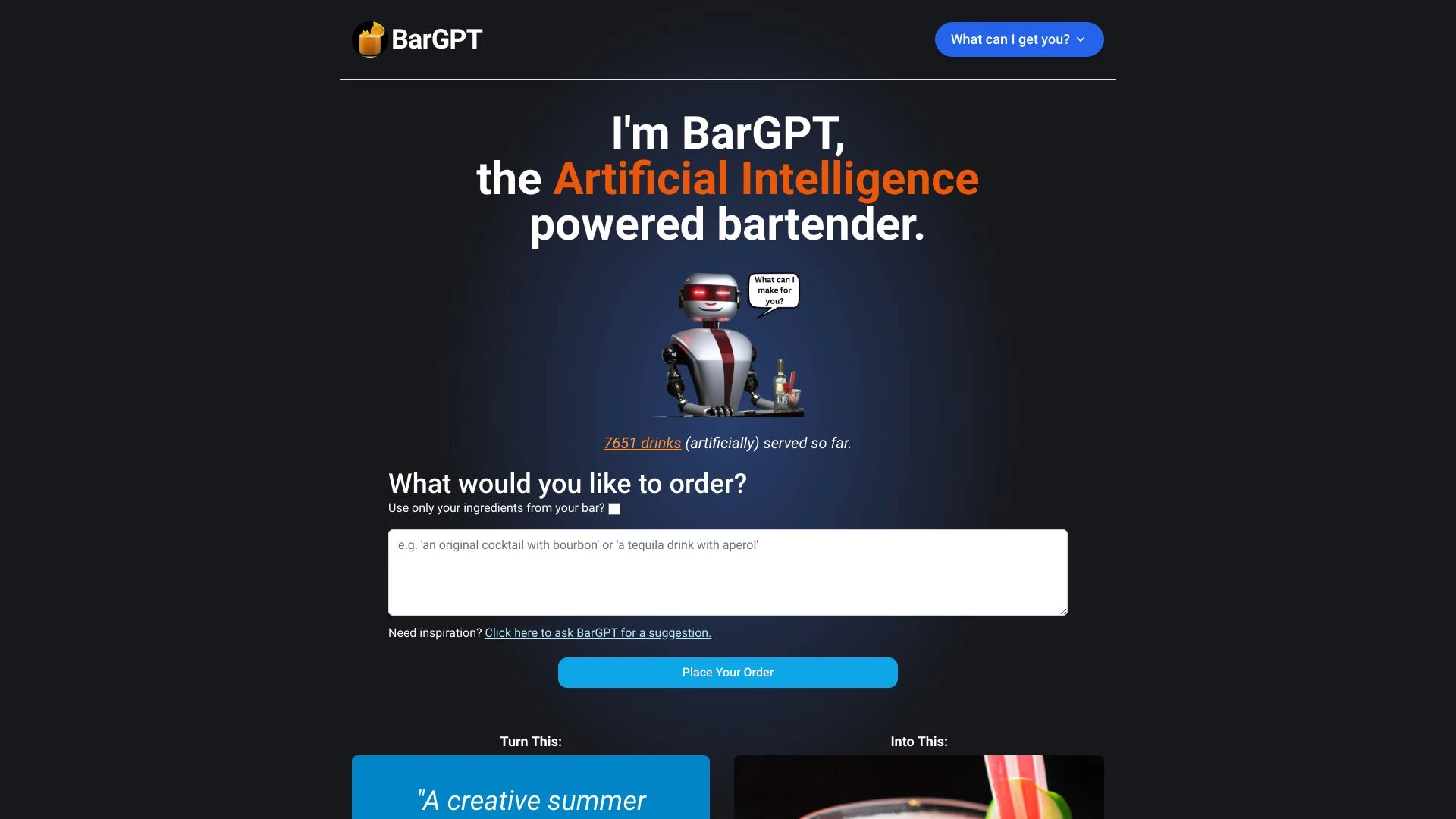 BarGPT website preview