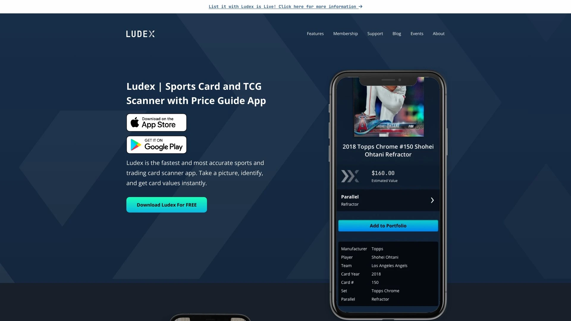 Ludex | Sports Card and TCG Scanner with Price Guide App website preview