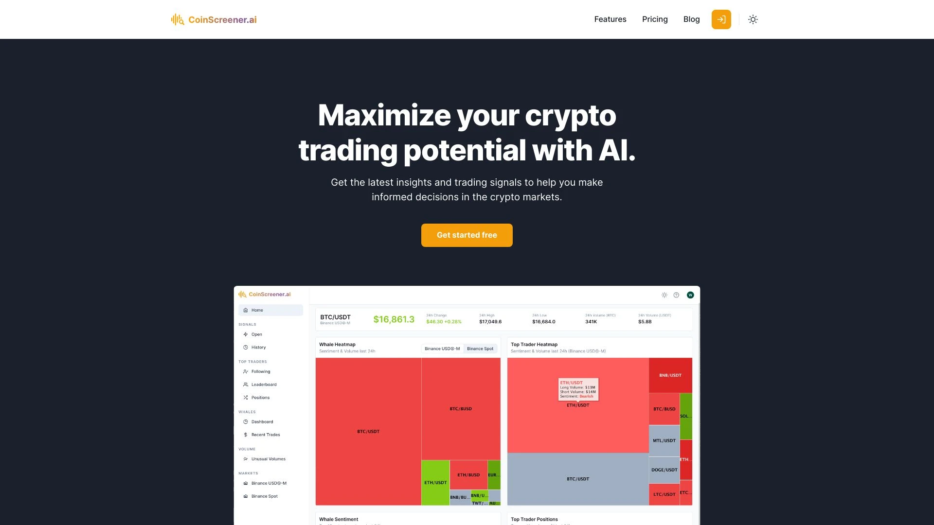 CoinScreener - AI crypto trading signals & insights website preview