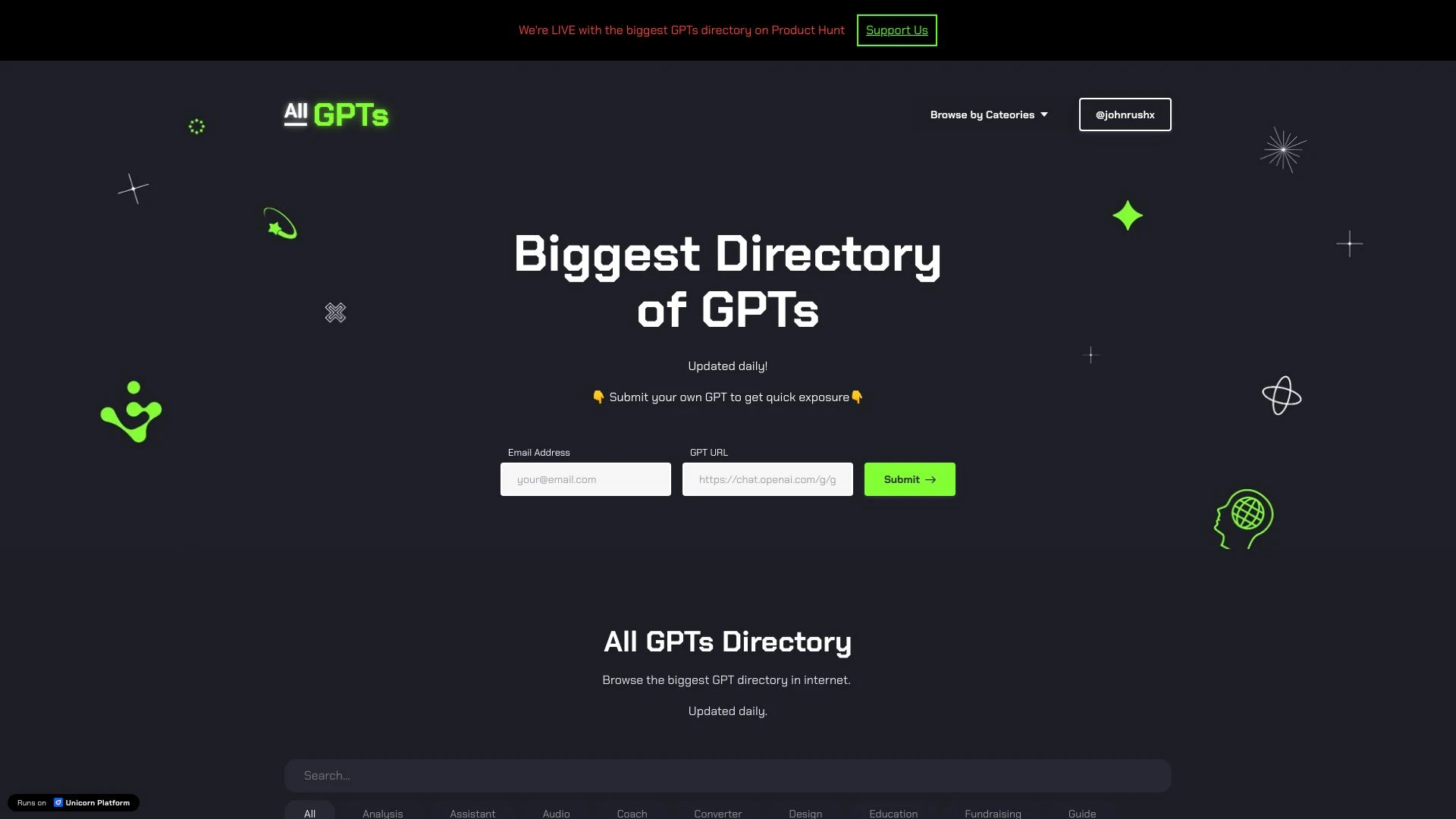 All GPTs Directory website preview