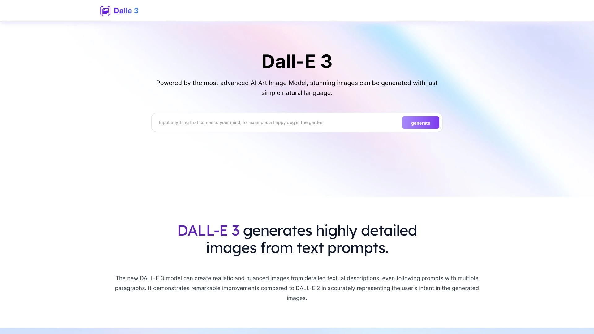 DALL-E 3 website preview