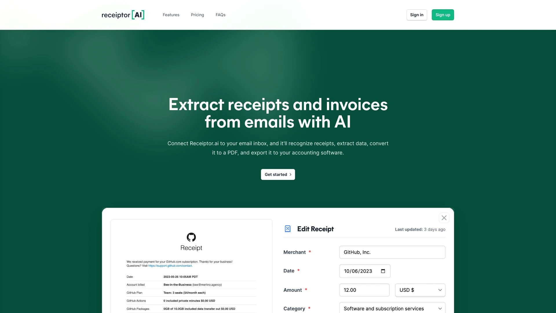 Receiptor AI website preview