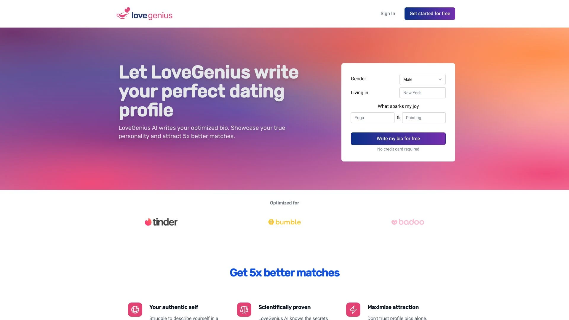 LoveGenius website preview