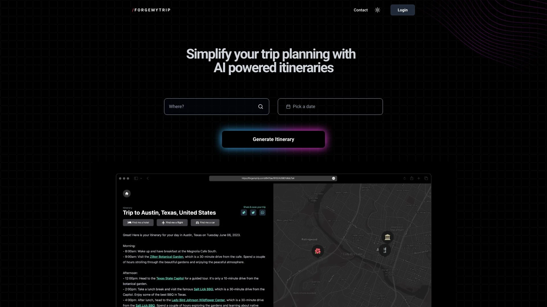 Forgemytrip website preview