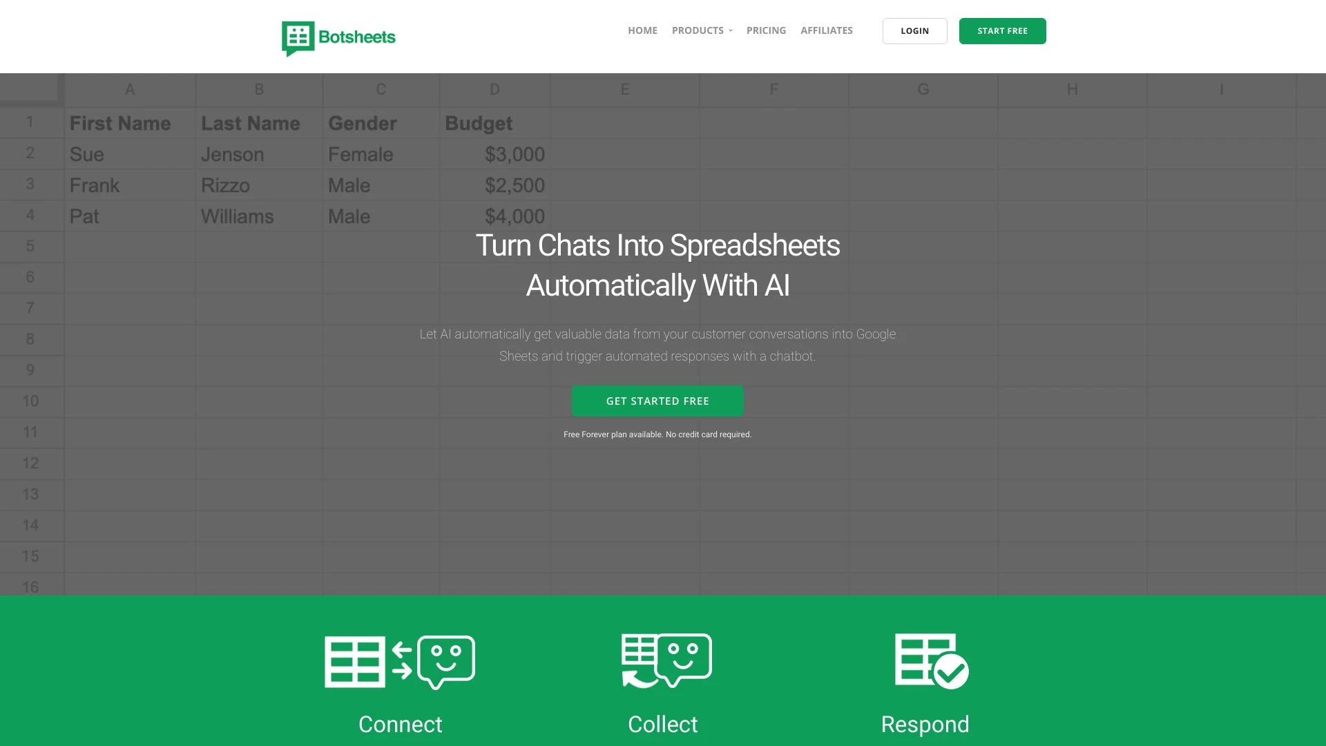 Botsheets: Chat Automation With Google Sheets website preview