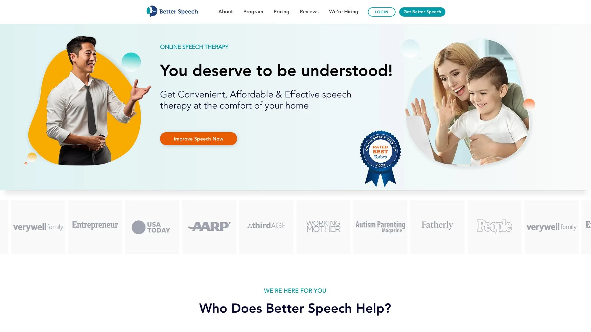 Better Speech Online Speech Therapy website preview