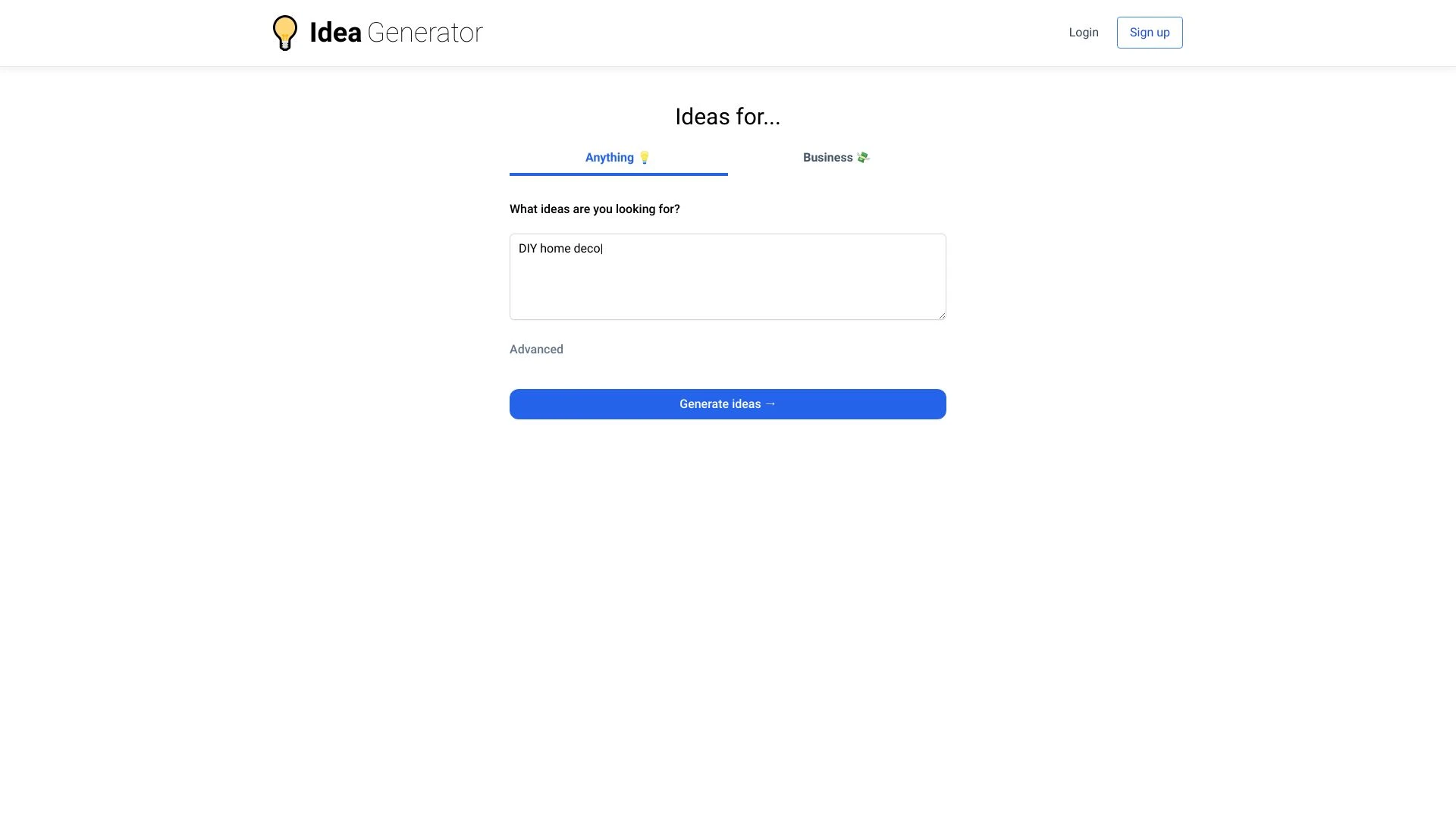 Idea Generator website preview